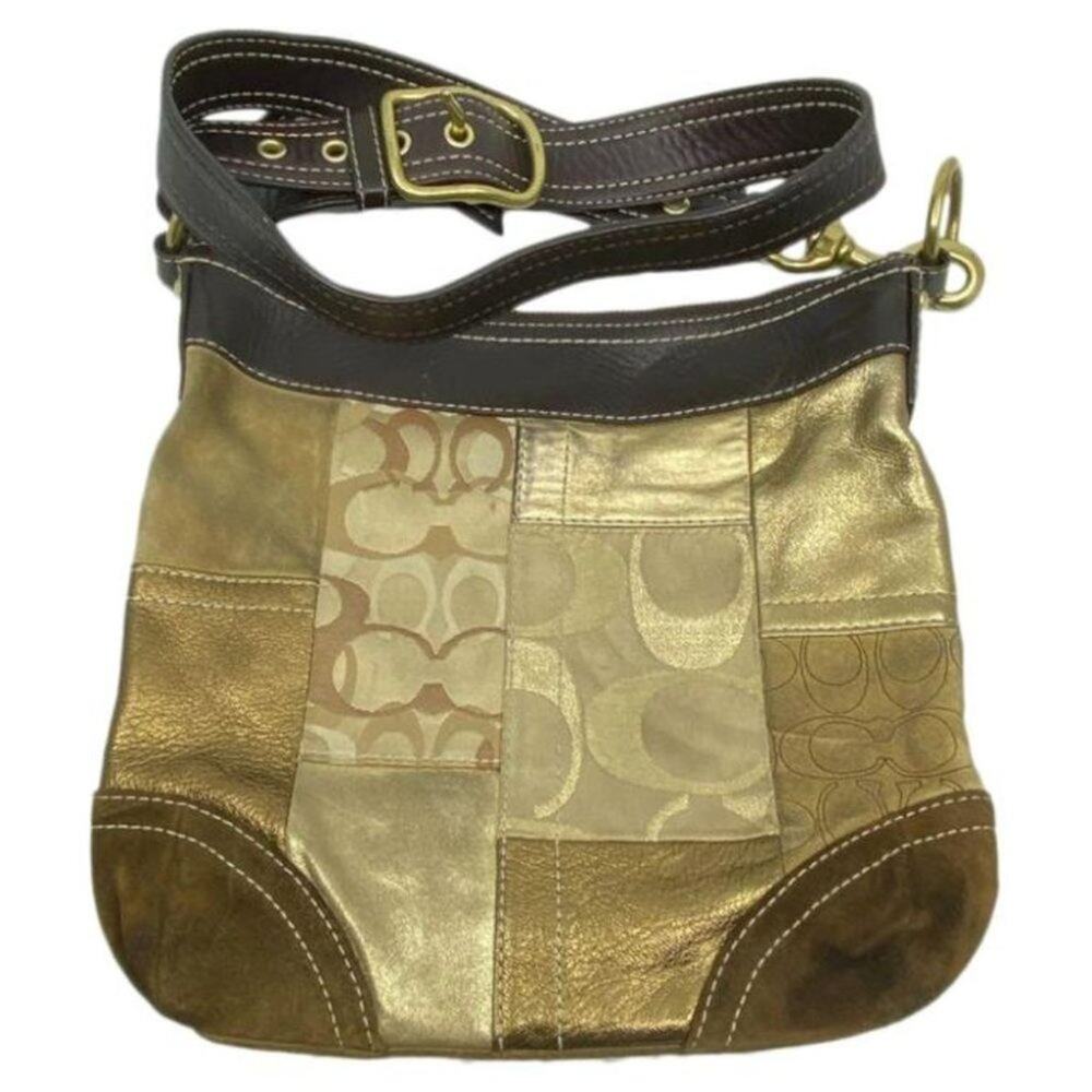 Coach Multi- Fabric Gold Black Patch Shoulder Bag